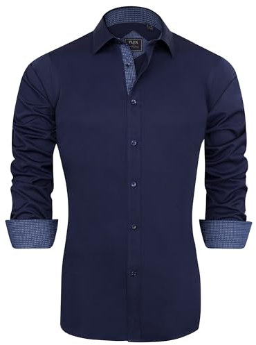 J.VER Mens Formal Shirts Long Sleeve Dress Shirts Business Casual Regular Fit Work Wedding Slim Fit Silk Stretch Non Iron Dark Blue S