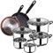 Bateria de cocina 8 piezas SAN IGNACIO en acero inoxidable, con juego de sartenes Premium (20 y 24 cm) en aluminio forjado, inducción