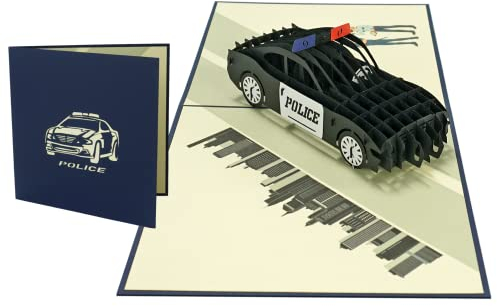 Rykamia Polizeiauto Pop Up Karte, Blanko Polizeikarte mit Umschlag, Polizei-Akademie Abschlusskarte, Polizei-Geburtstagskarte, Sheriff Auto Karte, Polizei Geburtstagskarte, Dankeschön Polizeikarte