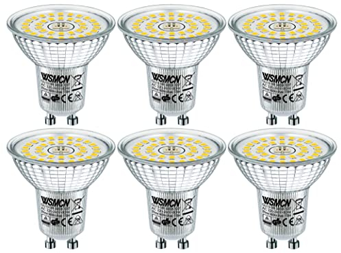 WSMCN GU10 LED Tageslichtweiß Lampe, 6W Ersetzt 100W Halogen Leuchtmittel, 770 Lumen 5000K Reflektorlampe, PAR16 AC 230V Flimmerfrei Strahler, 120°Abstrahlwinkel Spot, Nicht Dimmbar Birnen, 6 Stücke