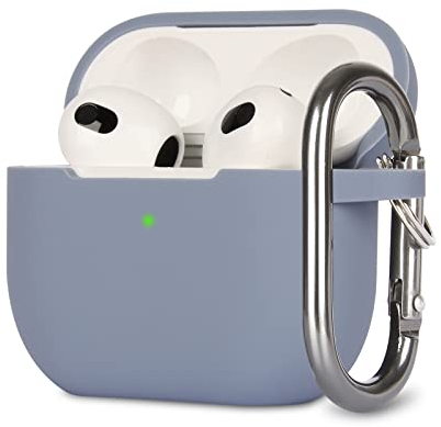 KOKOKA Silikon Hülle Kompatibel mit AirPods 3 Case und Schutzhülle für AirPods 3rd Generation 2021, Stoßfeste Weiche Dünne Case für Airpods 3 Mit Karabiner, Front-LED Sichtbar, Gray Blue