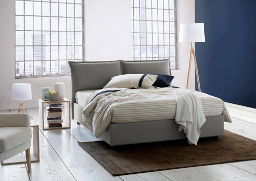 Talamo Italia - Lit double Silvia, Lit coffre en tissu, Ouverture frontale, avec matelas 140x190 cm inclus, 100% Made in Italy, Gris