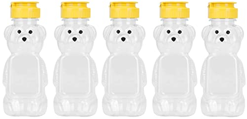 Freebily 5 Stück Kunststoff Saucenflasche Bär Saft Flaschen Honig Marmeladengläser Einweckgläser Honig Gläser Einmachgläser Portionsgläser Imker Honiggläser Gelb One Size