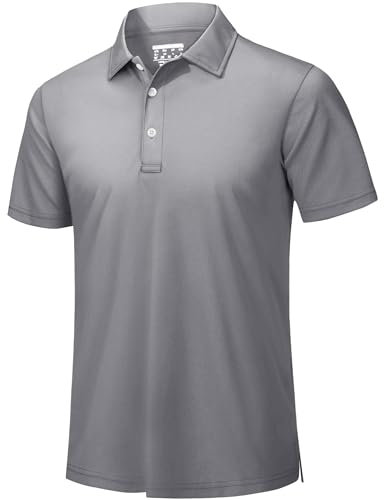 TACVASEN Herren Golf Shirts Regular Shirts Schnelltrocknend Polohemd Sommer Outdoor Basic Casual Komfortable T-Shirt (L, Hellgrau)
