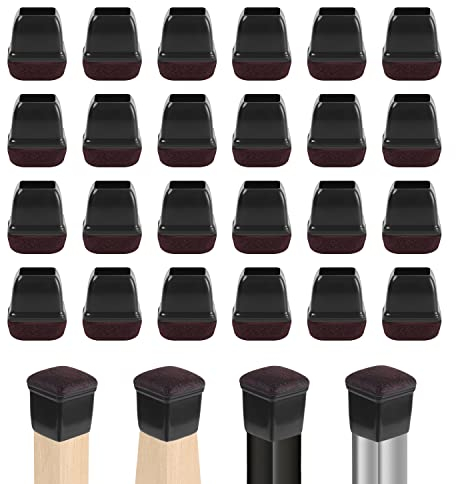 Silicone Chair Leg Floor Protectors,Table Leg Caps Cups Feet Pads Anti-Slip Furniture Table Covers Wood Floor Protectors 24Pcs for Furniture Legs,Black BOIVSHI (Square, 0.75 Diameter)