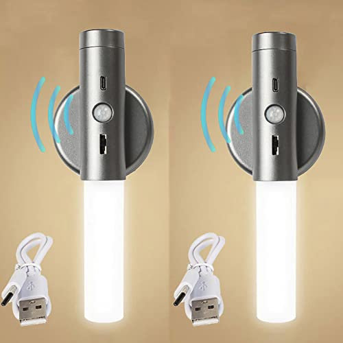 Batterie Rechargeable Applique Murale Interieur avec Détecteur de Mouvement LED Dimmable Lampe Murale Sans Fil USB Alimenté Veilleuse Magnétique Chevet Salon Chambre Luminaire Mural (Gris,2 Pièces)