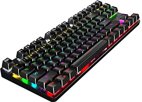 ABHI Clavier Mécanique Gaming avec RGB Rétro-éclairé pour iOS Windows PS4 Xbox Remplaçable à Chaud Clavier Filaire Disposition QWERTZ 87 Touches Bicolore Ordinateur PC Clavier Gamer - Noir