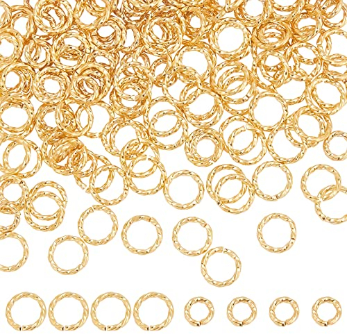 PandaHall 200 Stück 18 Karat Vergoldete Biegeringe Verdrehte Offene Biegeringe Verbinder Messing Runder Offener Ring O-Ringe Für Armband, Halskette, Ohrring, Schlüsselanhänger, DIY-Schmuck, 6mm / 8mm