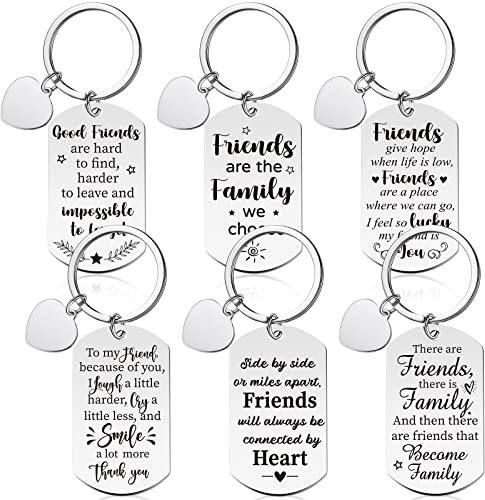 Cunno Lot de 6 porte-clés d'amitié pour femme en acier inoxydable - Cadeau de Noël et d'amitié, Motif cœur, 3 x 3 cm/ 1.18 x 1.18 inch