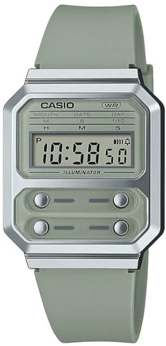Casio Unisex Quartz Armbanduhr, 33.00mm Gehäusegröße mit grün digital Zifferblatt und grün Plastic/Resin Bracelet Armband A100WEF-3AEF