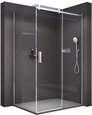 BERNSTEIN - Cabine de douche d'angle 130x100x195cm porte coulissante verre trempé ESG 6mm anticalcaire, Profilés chrome, Charnières réversibles gauche/droite - NT806FLEX