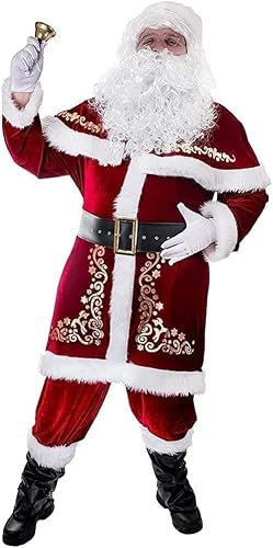 KKPW 7pcs Costume de père noël Ensemble de noël Grande Taille Costume de père noël en Velours de Luxe pour Hommes Adultes Adolescent,Multicolore,XL