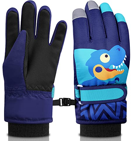 flintronic Kinder Skihandschuhe, Winter Skihandschuhe für 4-6 Jahre Mädchen und Jungen, wasserdichte und Winddichte Fleece Handschuhe mit verstellbaren Bündchen, für Snowboard Klttern Skifahren