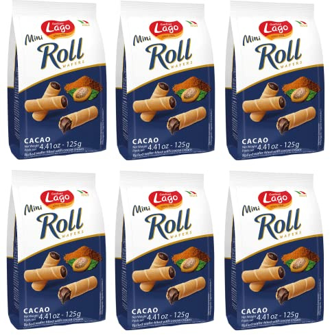 Gastone Mini Roll Cacao wafer con crema Kakao-Waffelröllchen 6 x 125g Snack | Dolce snack croccante e farcito; feines Gebäck für Kaffee, Dessert, Pause und Sharing, Gesamtnettogewicht 750 g