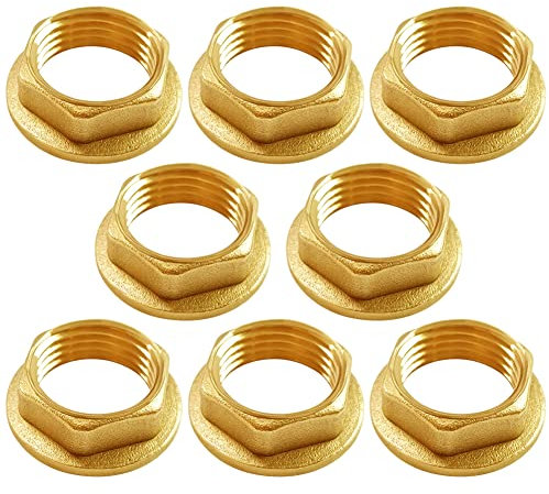 Uenede 8PCS 1/2 Inch Lock Nut with Flange, Hex Brass Female Locknut Washer Fasteners Spacer for Plumbing