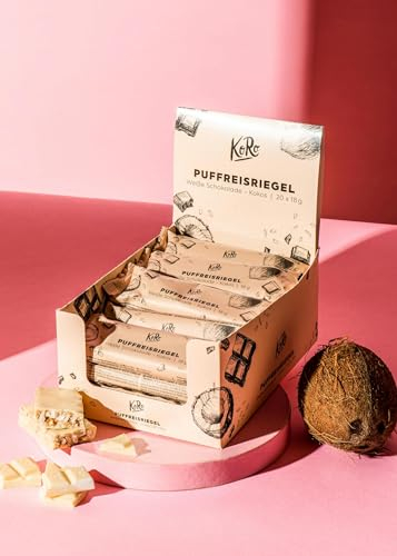 KoRo - Barre de riz soufflé au chocolat blanc à la noix de coco 18 g - Snack pour emporter et entre les deux - Enrobée de chocolat blanc - Sans huile de palme