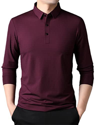 Dninmim Polo de manga larga para hombre casual primavera y otoño, fucsia, M