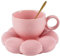 Jiotouhu Ensemble de tasses à café en céramique avec cuillère, tasse créative mignonne avec sous-verre nuage de tournesol, tasse à thé de l'après-midi, tasses à café et soucoupe(rose)