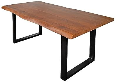 SAM Esstisch 220 x 100 cm Cali, Baumkantentisch nussbaumfarben, Akazienholz massiv, U-Gestell aus Metall Schwarz, aufgedoppelte Kanten 25+25 mm