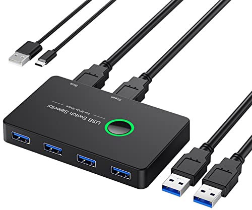 Axaooqeld USB-KVM-Switch für Tastatur, Maus, Drucker, Mi-Box, 2-Teilige Portfreigabe, 4-Teiliges Geräte-USB-Hub