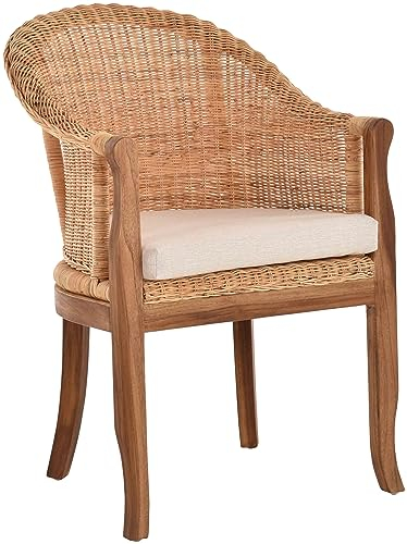 korb.outlet Rattan-Sessel mit Holzbeinen, Sessel aus echtem Rattan - Rattanstuhl Club (Natur mit Teakholz, mit Polster)