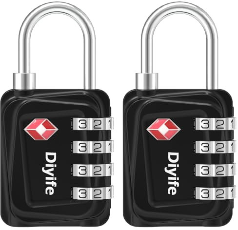 Diyife 2 Packs TSA Luggage Locks, [Nouvelle Version] Cadenas de Sécurité à 4 Chiffres, Cadenas à Bagages Cadenas à Combinaison, Verrouillage du Code pour Les vValises de Voyag, Noir