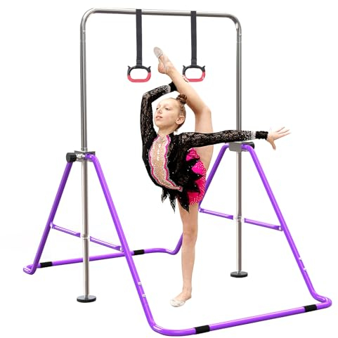 FBSPORT Gymnastics Bars, Horizontal Bar Expandable Gymnastics Kids Bar Folding Bar Junior Training Bar Multifunction Gym Training Equipment Home Training Adjustable Height Kip Bar (Purple)