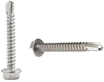 HXJDAM 100pcs Viti Autofilettanti per Metallo, M4.2 × 45mm, Autoperforanti in Acciaio Inox 410, Esagonali per Trapano, per Lamiere Grecate (Argento)