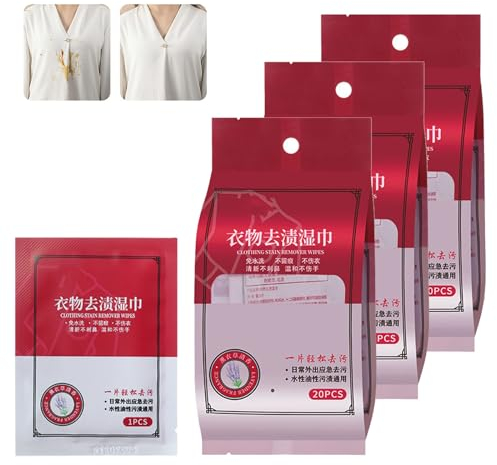 Yeluptu Clothes Stain Removal Wipes, Clothing Stain Removal Wipes, Stain Remover Wipes, Stain Removal Wet Wipes, Clothing Stain Removal Wet Wipes, Wipe and Go Instant Stain Remover (60PCS)