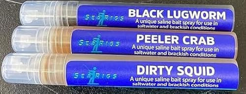 Sea Fishing PEELER CRAB, BLACK LUGWORM & DIRTY SQUID Concentrated Bait Sprays For Cod, Bass, Conger, Smooth hound, Plaice, Flounder