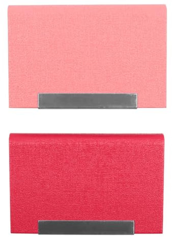 ANCLLO 2-teiliges Visitenkartenetui aus PU-Leder, schlankes Visitenkartenetui, Ausweishülle/Geldbörsenfach (Rosa + Rosenrot)