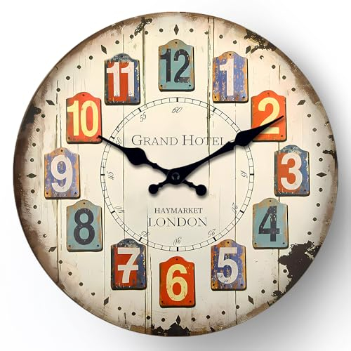 NUOVO Retro 12-Zoll Rahmenlose Wanduhr - Quarzwerk Leise, Country Style Arabische Digitale Uhr für Küche, Schlafzimmer und Wohnzimmer Dekoration