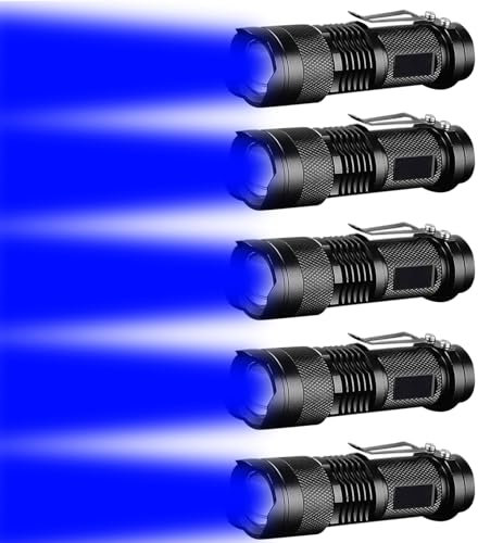 LIAISIMI Taschenlampe Blaues Licht Blaue LED Mini Taschenlampen mit Blauen Licht 3 Modi Zoombar mit Clip Blue Light LED Torch für Nachtsicht, Angeln, Jagd (5, Blue)