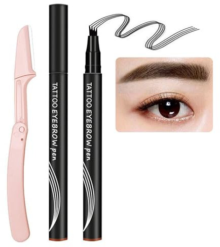 EONFAVE Flüssiger Augenbrauenstift Wasserfest, Microblading Wasserdichter 3D Augenbrauenstift Mit 4 Gabelspitzen, Hochpigmentiert Augenbrauenfarbe Tattoo Eyebrow Pencil (04 Schwarz)