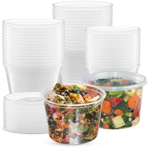 CHEF ROYALE 50 x 18oz Plastic Round Clear Tub Containers With Lids - Microwave Safe Tub Pots - Meal Prep & Takeaway Storage Box - Freezer & Dishwasher Safe (50, 18oz)