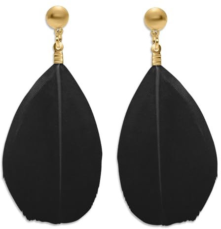 Soul-Cats 1 Paar dezente, pastell farbene Feder Ohrringe für Damen im Boho Style, Farbe: schwarz