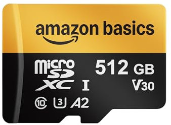 Amazon Basics Scheda microSDXC da 512 GB con Adattatore, Velocità di Lettura fino a 200 MB/s, Confezione da 1