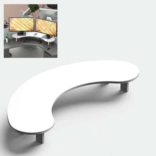 XDRGOOIUY Supporto per Monitor ad Angolo Supporto per Monitor per Doppio Computer in Legno massello, Organizer da Tavolo Bianco Curvo per 2 Monitor, Ampio Rialzo angolare da scrivania per Laptop/TV