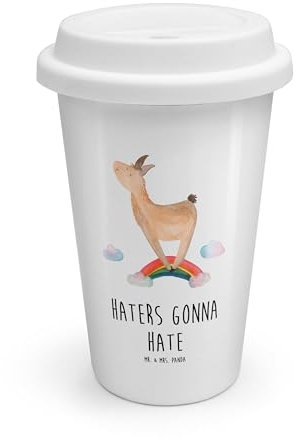 Mr. & Mrs. Panda To Go Becher Lama Regenbogen - Geschenk, Außenseiter, Coffee to go Becher Thermo, Alpaka, Selbstständig, Wolkenland, Hobby, Kaffee