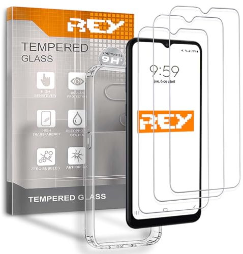 REY 3X Protector de Pantalla y Funda para LG Q60 - LG K50, Cristal Vidrio Templado y Silicona TPU de Alta Resistencia