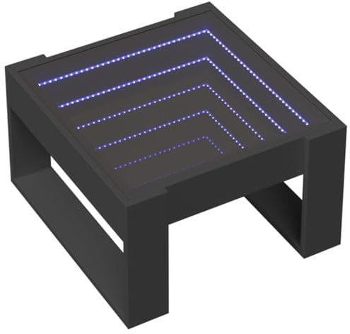 vidaXL Couchtisch, Beistelltisch mit Infinity-LED, Kaffeetisch Sofatisch für Wohnzimmer, Teetisch Wohnzimmertisch, Schwarz Holzwerkstoff Glas