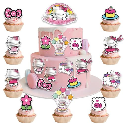 Cake Toppers - Cat Cake Decorations, 10 Pcs Cupcake Toppers, Happy Birthday Cake Toppers for Girls & Children's Parties