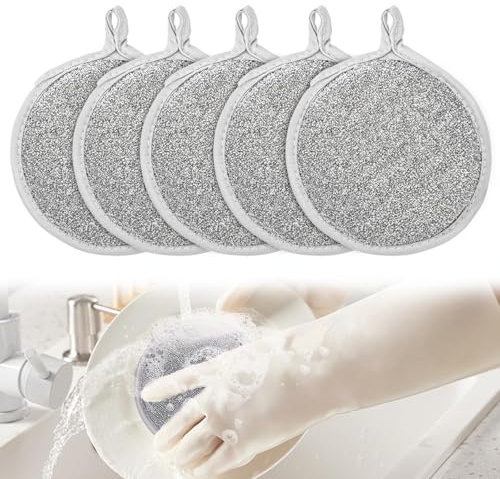 TPTGIAR 5 Pieces Multifuctional Kitchen Sponges Washing up, Reusable Wire Washing up Sponge, non Scratch Wire Dish Cloth Double-sided, Cleaning Sponges Kitchen for Sinks and Pots