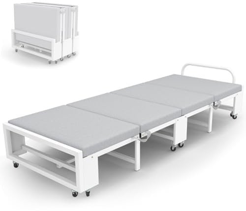 Klappbett 75/90x194 Erwachsene mit Matratze, Gästebett mit Stahlrahmen Faltbare Metallbett mit 12 Rollen, Einzelbett Klappbar für Haus, Büro & Krankenhaus(194x75x30cm)