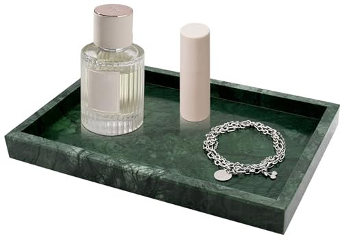 MULWR Green Marble Tray,Pure Natural Vanity Tray,Marble Trays for Kitchen Counter Non-Ceramic/Non-Resin,Stone Tray 12 x 8 inch