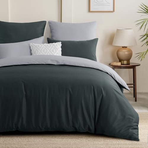 Aisbo Bettwäsche 200x200 Baumwolle Anthrazit Grau - Bettwäsche-Sets 200 x 200 cm Wendebettwäsche 3teilig mit 2 Kissenbezüge 80x80 cm, Oeko-TEX Zweifarbiger Baumwollbettwäsche mit Reißverschluss