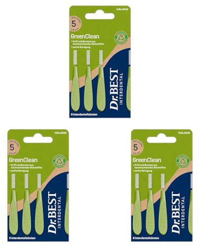 Dr.BEST GreenClean Interdental, Size 5, 6 Stück - Interdentalbürsten für eine sanfte Reinigung der Zahnzwischenräume (Packung mit 3)