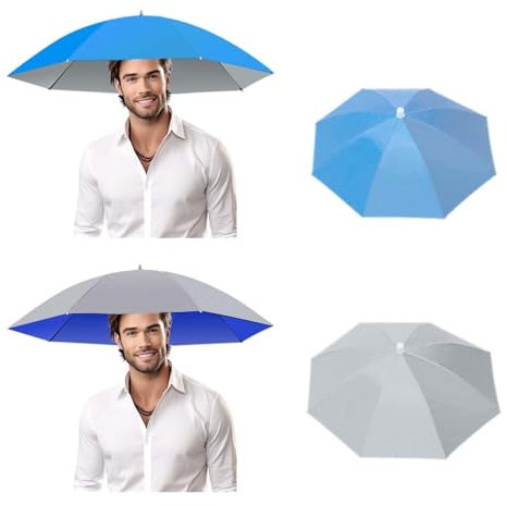 ZHYUAN 2 Stück Faltbarer Regenschirmhut,Regenschirmmütze,Regenschirm Hut mit elastischem Band,Handfrei Regenschirm Kappen,Kopfregenschirm,Regenschirm Hut,Regenschirmhüte für Erwachsene