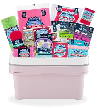 Minky Love Your Home Cleaning Bundle, 13 Different Cleaning Products With 2 Storage Caddies, Microfibre Cloth, Sponges & Scourers, Complete Set for a Sparkling Clean Home