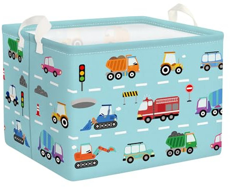 HUUMONSS Autos Kinder Wäschekorb Faltbar für Jungen Groß Kleidung Spielzeug Aufbewahrungskorb für Kinderzimmer Bad, Feuerwehrauto, 36L